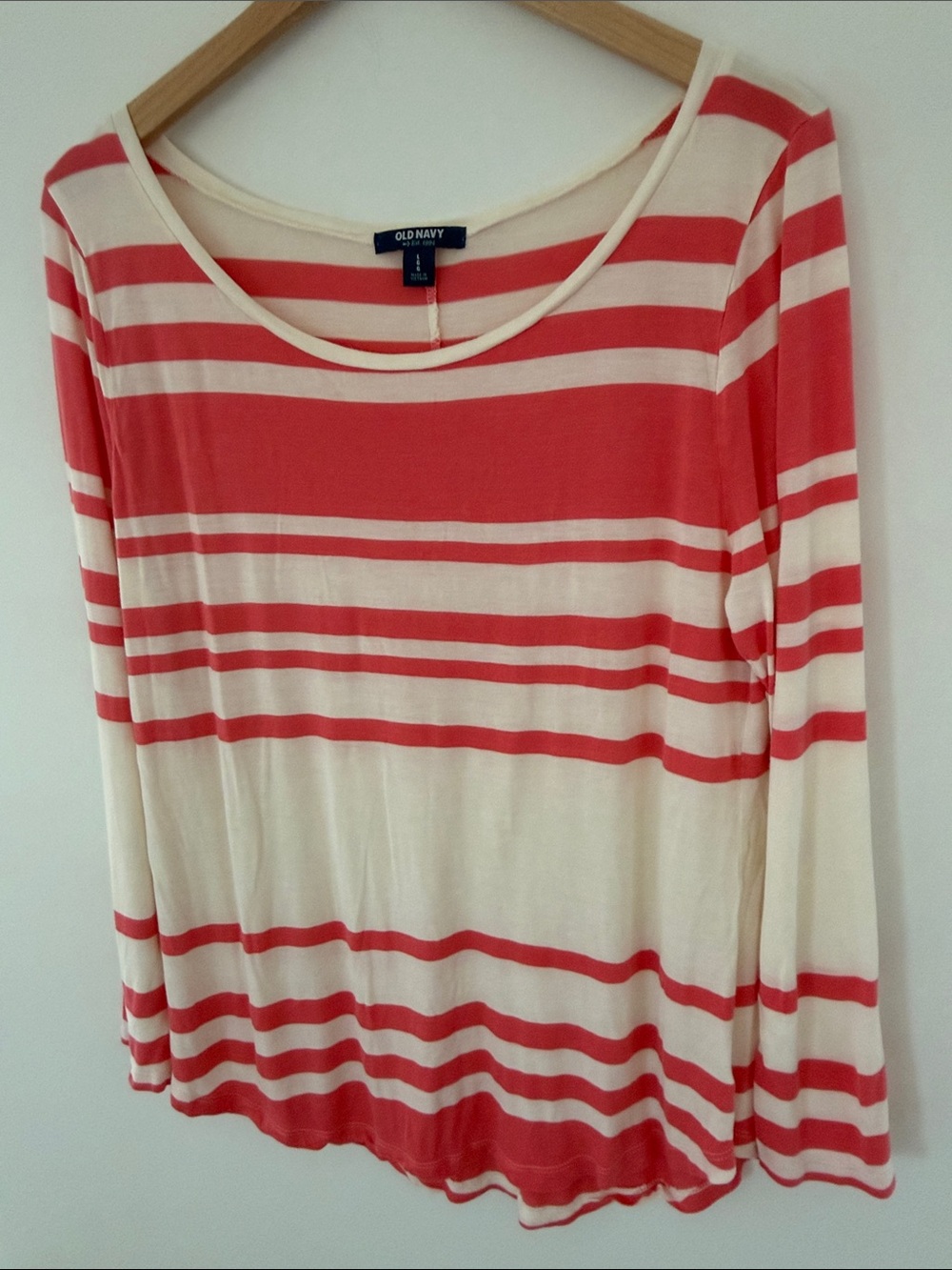 Old Navy Coral and Cream Striped Long Sleeve Tee Size Large